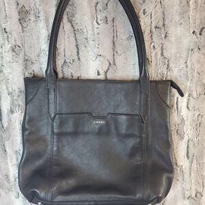 Lodis Womans Purse Handbag Black Leather 15"X10"X4" Zip Pockets